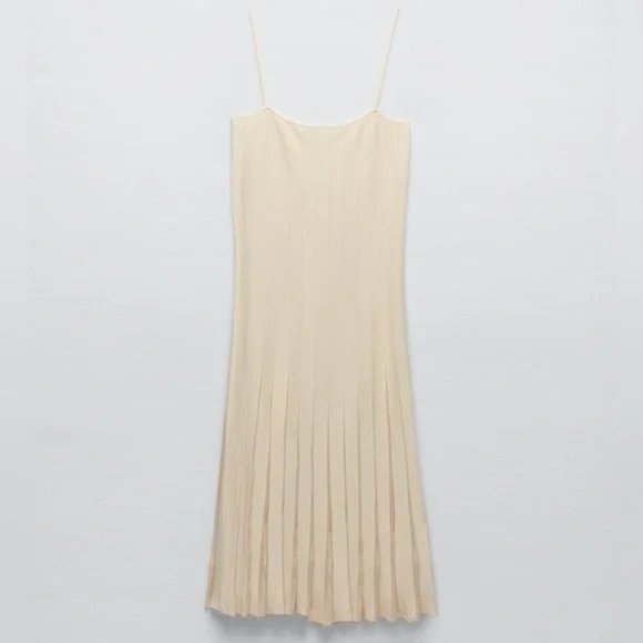 Zara Sheer Pleated Knit Dress New - Picture 3 of 6